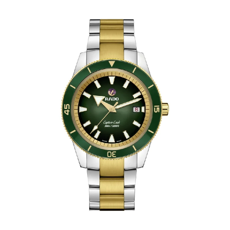 men's dive watches with solar power -Captain Cook Automatic 42mm Two-Tone Green Dial men's dive watches with solar power -Captain Cook Automatic 42mm Two-Tone Green Dial