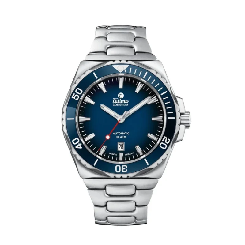 men's Seiko glow-in-the-dark design watches -TUTIMA GLASHÜTTE M2 SEVEN SEAS 6155-04 AUTOMATIC MEN WATCH
