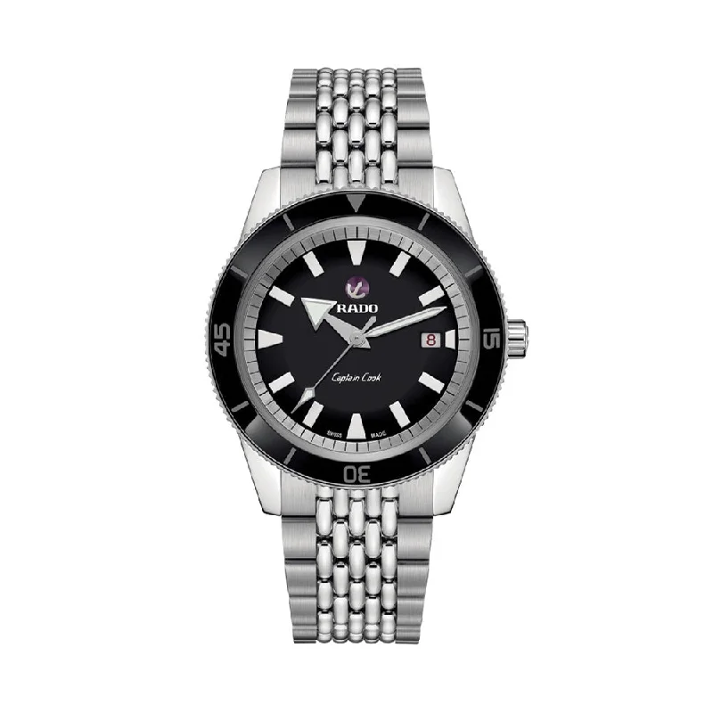 men's chronograph watches with tool-free strap change -Captain Cook Automatic 42mm - Black on Beads of Rice Bracelet