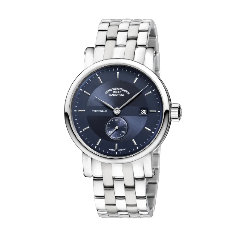 men's mechanical watches with tourbillon display -MÜHLE-GLASHÜTTE TEUTONIA II SMALL SECOND M1-33-42-MB AUTOMATIC METAL STRAP MEN WATCH