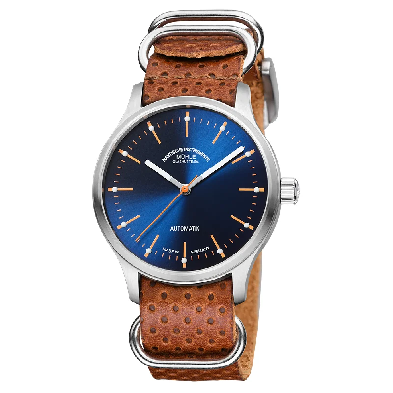 men's dive watches with curved style -Panova Blau Leather Strap