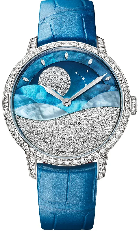 women's mechanical watches with spring drive display -Arnold & Son Perpetual Moon 38 Mintnight Limited Edition