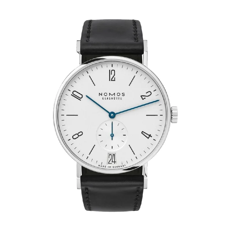 men's self-winding pilot watches -Tangente 38mm Date - White Silver-Plated on Leather Strap