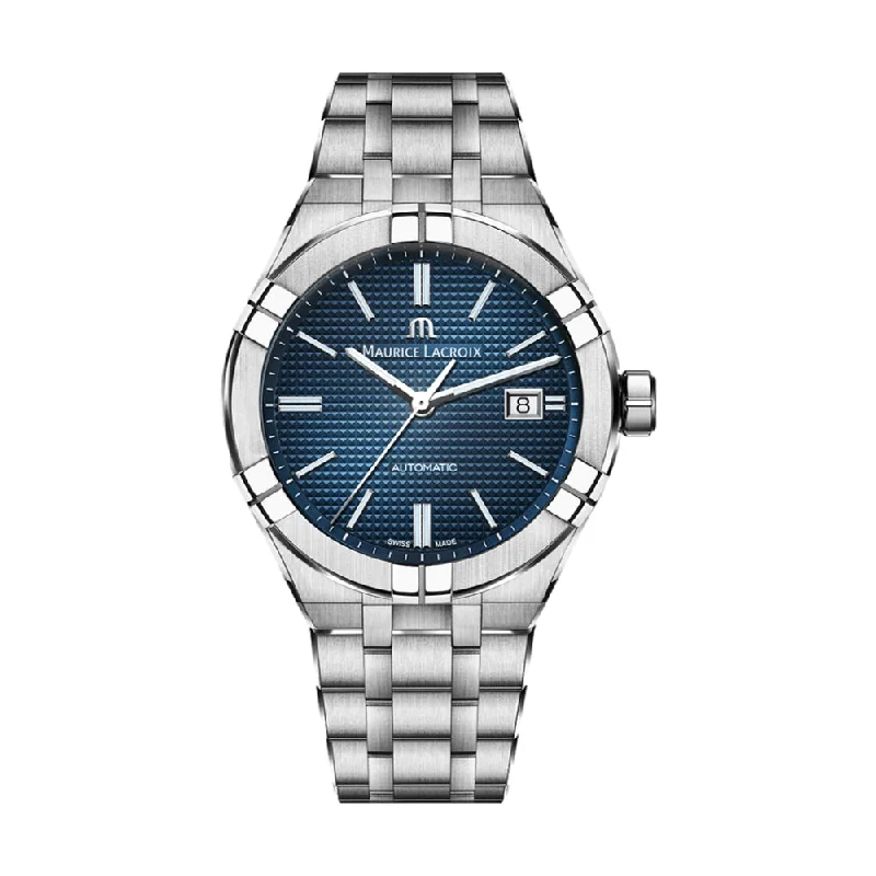men's digital watches with monogram engraving display -AIKON Automatic Blue Dial