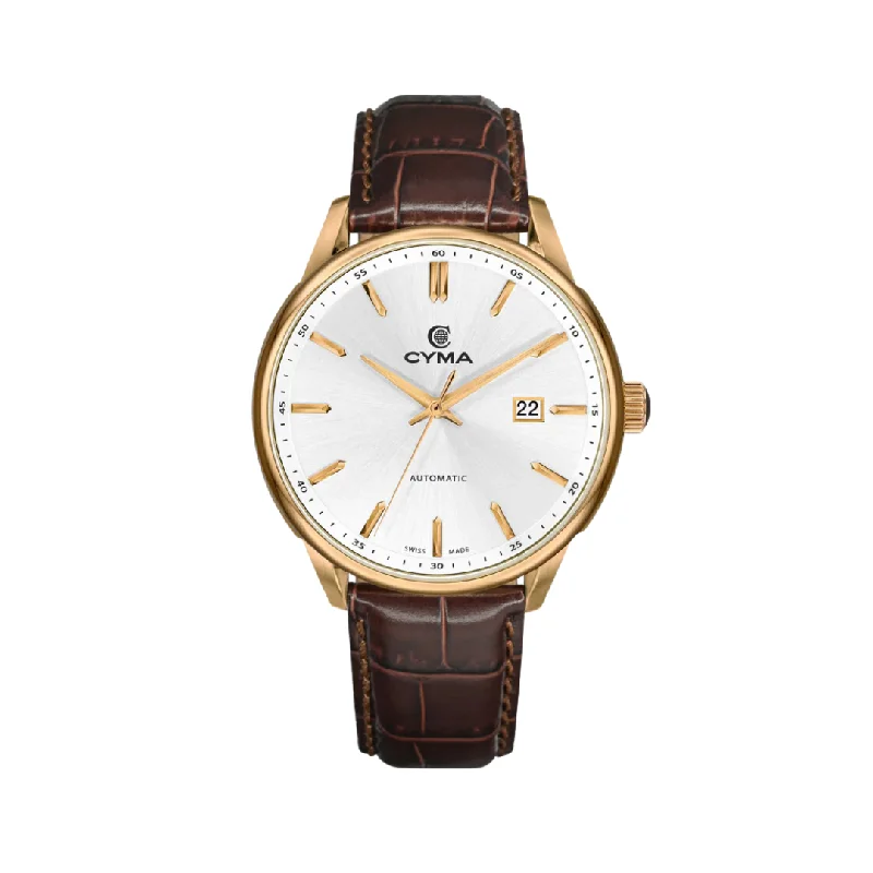 men's mechanical watches with hand-wound design -CYMA W02-00814-008 CHARISMA 3 HANDS AUTOMATIC MECHANICAL BROWN LEATHER MEN WATCH