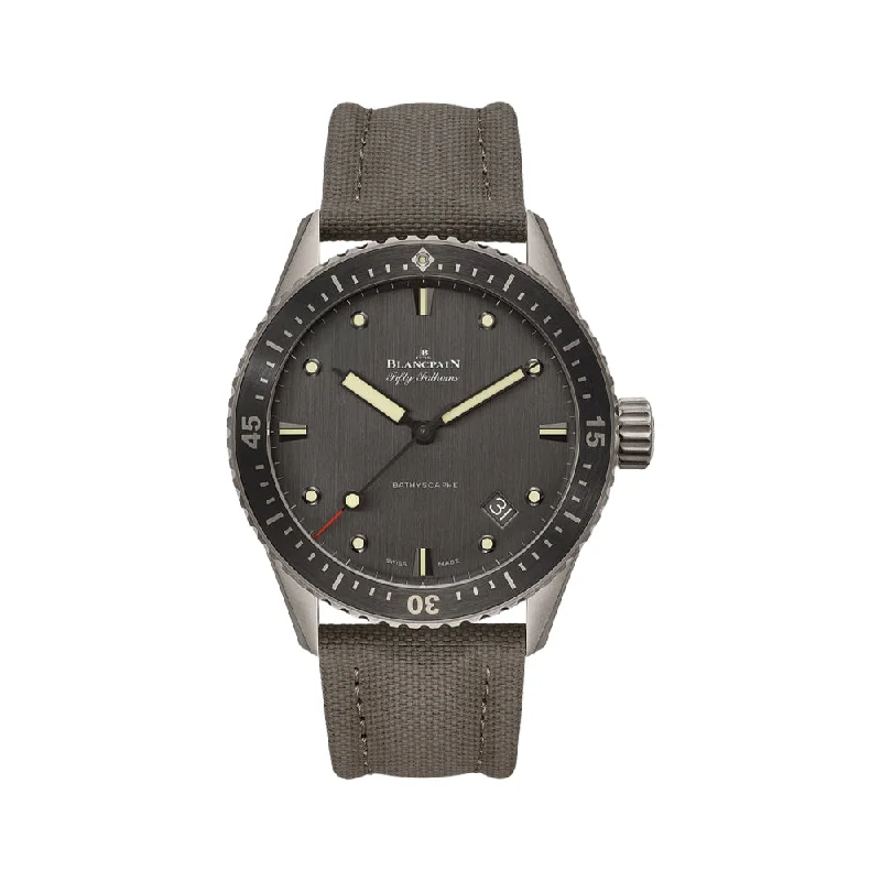 men's digital watches with moon phase style design -Fifty Fathoms Bathyscaphe Titanium 43mm - Anthracite on Sail-canvas Strap men's digital watches with moon phase style design -Fifty Fathoms Bathyscaphe Titanium 43mm - Anthracite on Sail-canvas Strap