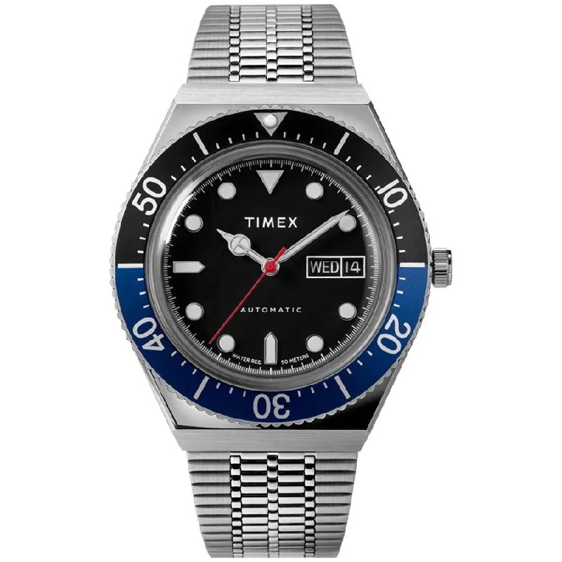 men's skeletonized watches with large case diameter -Timex M79 Automatic 40mm Silver Blue Black