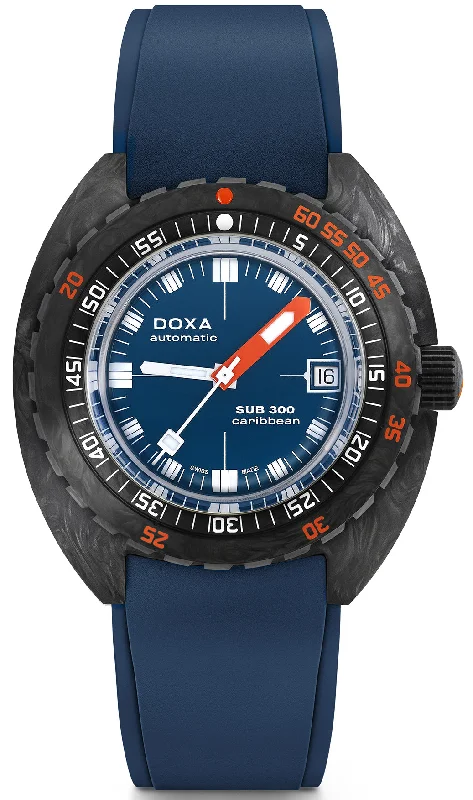men's mechanical watches with kinetic design -Doxa SUB 300 Carbon COSC Caribbean Rubber