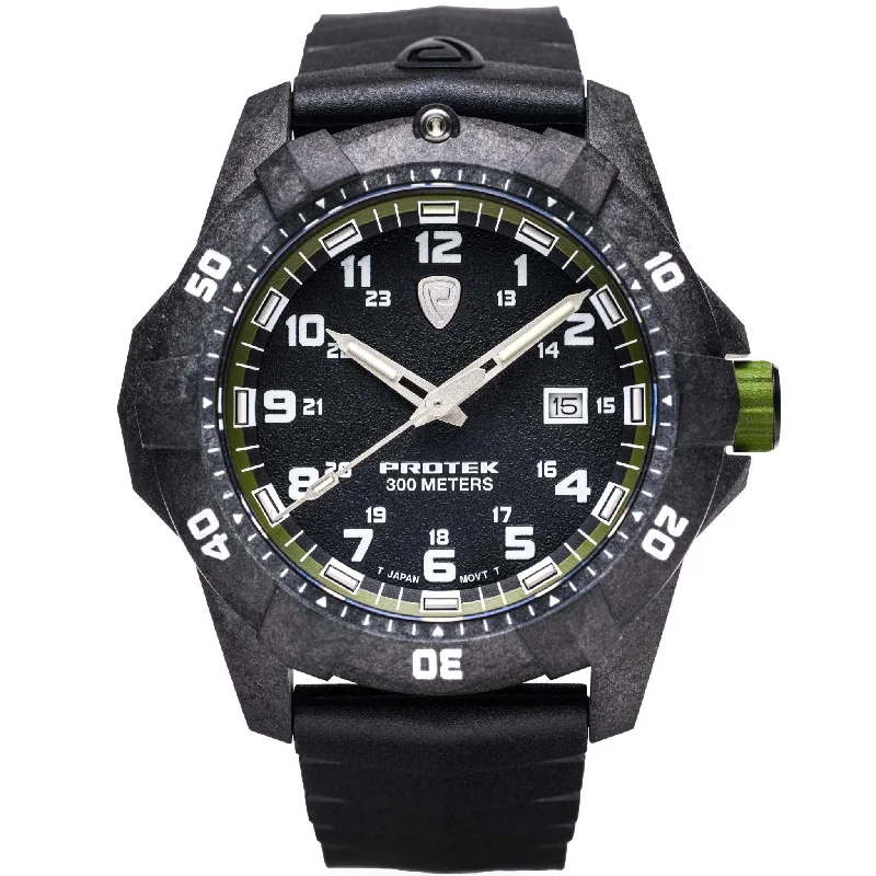 men's field watches with nylon style straps -ProTek Carbon Dive 1000 Series Tritium Black Green men's field watches with nylon style straps -ProTek Carbon Dive 1000 Series Tritium Black Green
