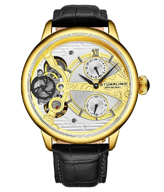 Silver Dial / Gold Case / Black Leather Strap Gold Layered Tang Buckle