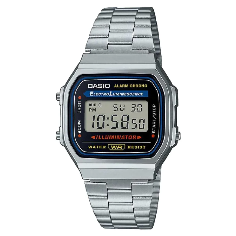 Unisex Tonneau Case Style Watches-Casio Watch Digital Vintage Silver A168WA-1WDF