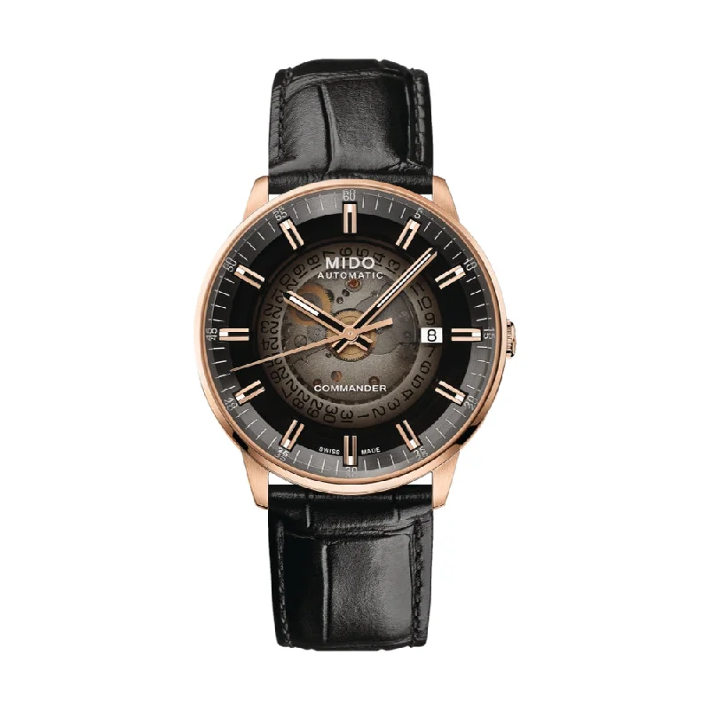 men's chronograph watches with triple time zone design -Commander Gradient Black Leather Strap men's chronograph watches with triple time zone design -Commander Gradient Black Leather Strap