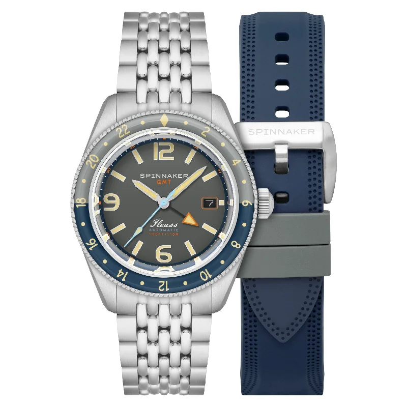 men's pilot watches with tourbillon style design -Spinnaker Fleuss GMT Automatic Deep Gray