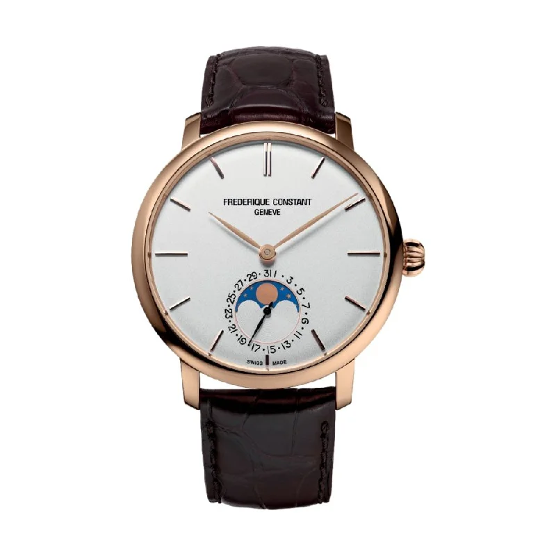 men's chronograph watches with magnifying design -Slimline Moonphase Manufacture Silver Dial Rose Gold-Plated Case men's chronograph watches with magnifying design -Slimline Moonphase Manufacture Silver Dial Rose Gold-Plated Case
