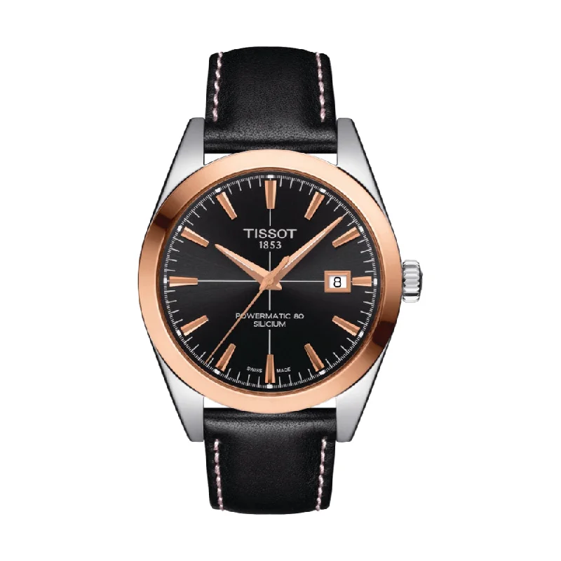 men's digital watches with silicone style straps -Gentleman Powermatic 80 Silicium Solid 18K Gold bezel Black Dial