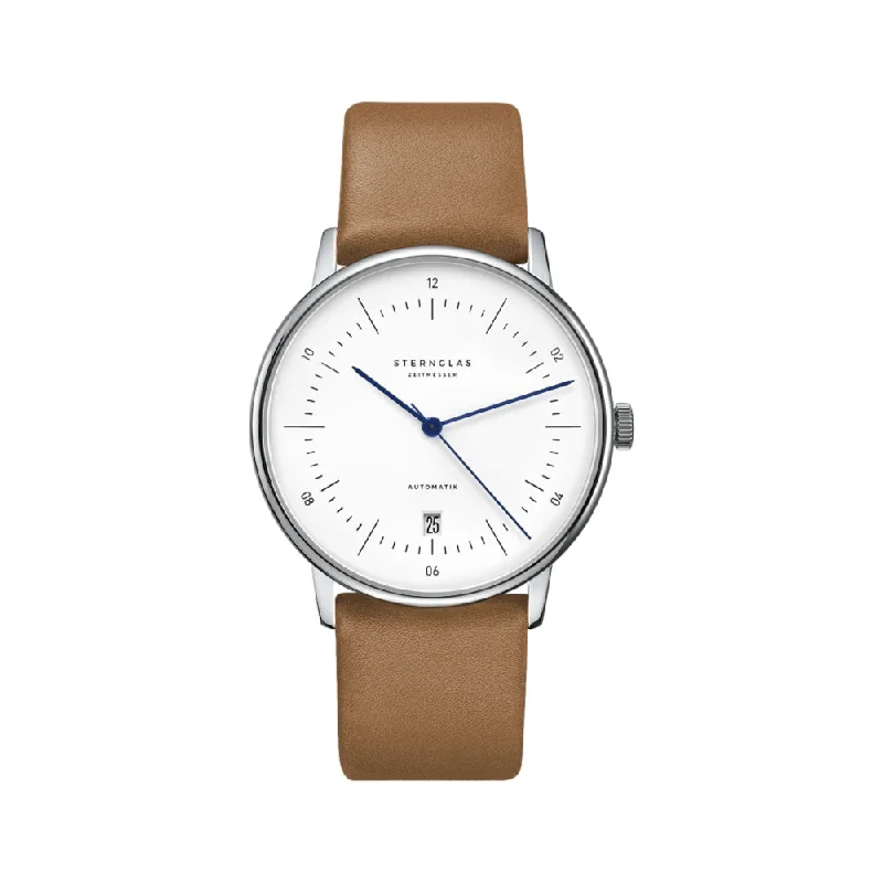 men's dive watches with 12-hour style -Naos Automatik White Dial Tan Strap