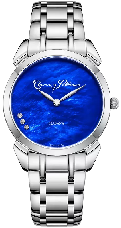 women's mechanical watches with LED light display function -Cuervo y Sobrinos Watch Historiador Primera Dama Blue Bracelet