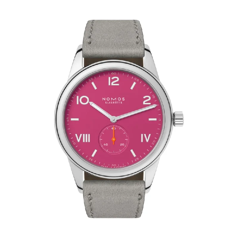 men's digital watches with spring drive style design -Club Campus 38mm - Deep Pink on Leather Strap