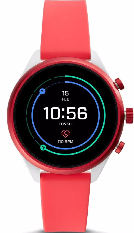 Mens Smart Watches Storm Alerts-Fossil Watch Sport Smartwatch Red Silicone