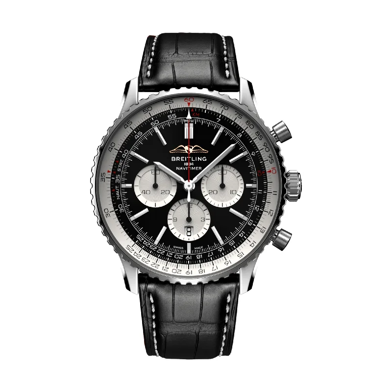 men's chronograph watches with high contrast dials -Navitimer B01 Chronograph 46mm Stainless Steel - Black