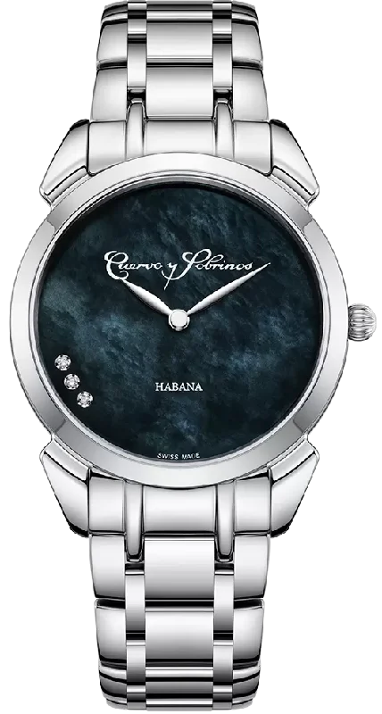 women's mechanical watches with chime display function -Cuervo y Sobrinos Watch Historiador Primera Dama Black Bracelet