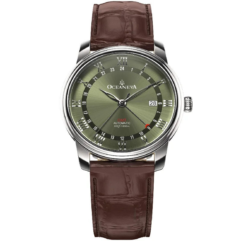 men's skeletonized watches with metal bracelet -Oceaneva OceanTrek GMT 200m Automatic Olive Brown men's skeletonized watches with metal bracelet -Oceaneva OceanTrek GMT 200m Automatic Olive Brown