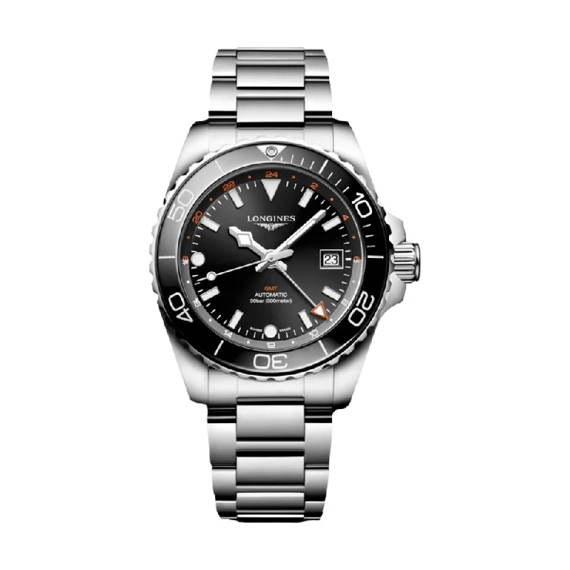men's dive watches with anti-reflective style -HydroConquest GMT Black Dial 41mm on Bracelet