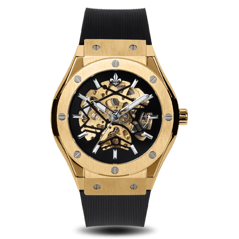men's mechanical watches with interchangeable style straps -Prague Skeleton Automatic Deluxe - Gold men's mechanical watches with interchangeable style straps -Prague Skeleton Automatic Deluxe - Gold