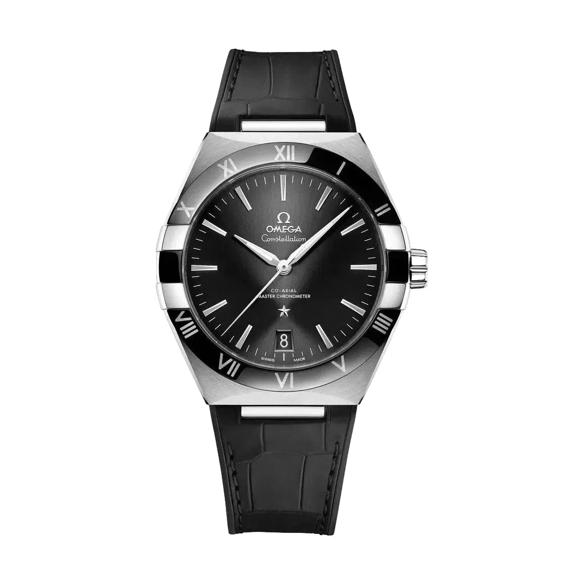 men's digital watches with moon phase display function -Constellation Co-Axial Master Chronometer 41mm - Black on Leather Strap