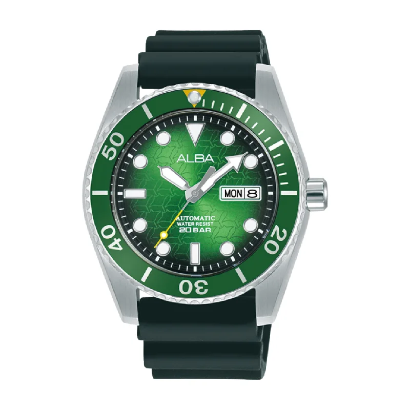 men's mechanical watches with BGW9 SuperLuminova display -ALBA AL4441X MECHANICAL SILICONE STRAP MEN WATCH