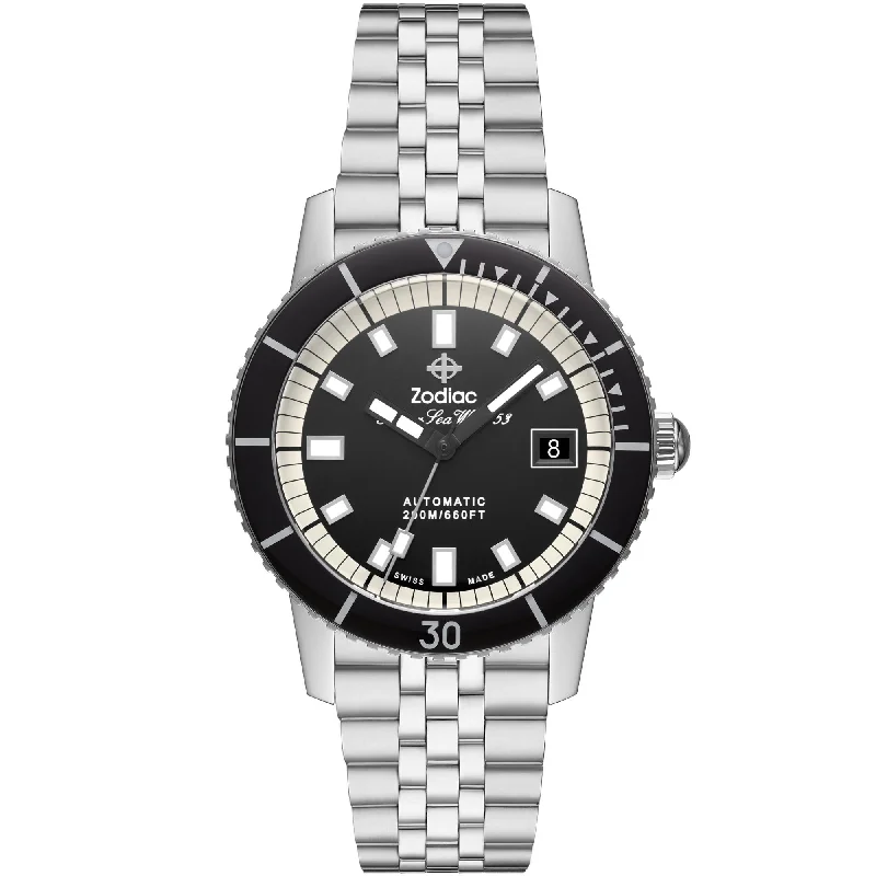 men's skeletonized watches with sapphire crystal -Zodiac ZO9286 Super Sea Wolf Automatic Black SS