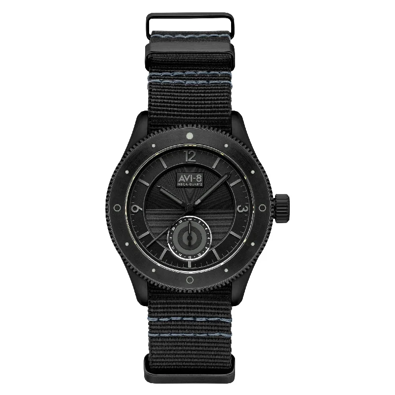 men's pilot watches with LED light style design -AVI-8 Flyboy Airmaster Sector Meca-Quartz Jet Black