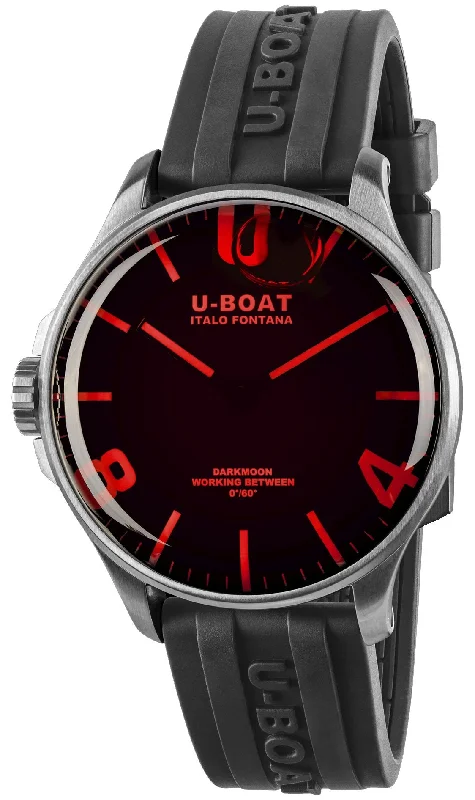 men's mechanical watches with rubber style straps -U-Boat Darkmoon 44 Red Glass SS