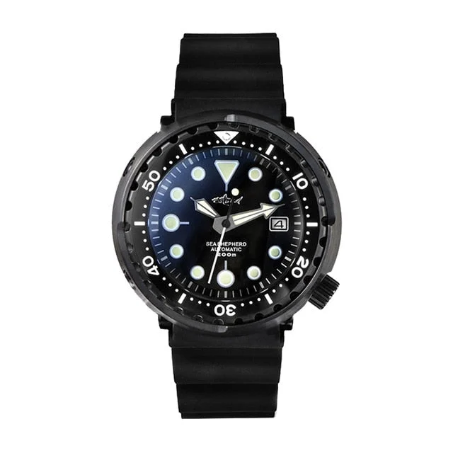 men's dive watches with tide style -HEIMDALLR PVD Black Tuna Can Men Watch
