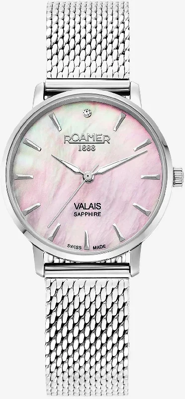 women's mechanical watches with moon phase display function -Roamer Valais Pink MOP Ladies