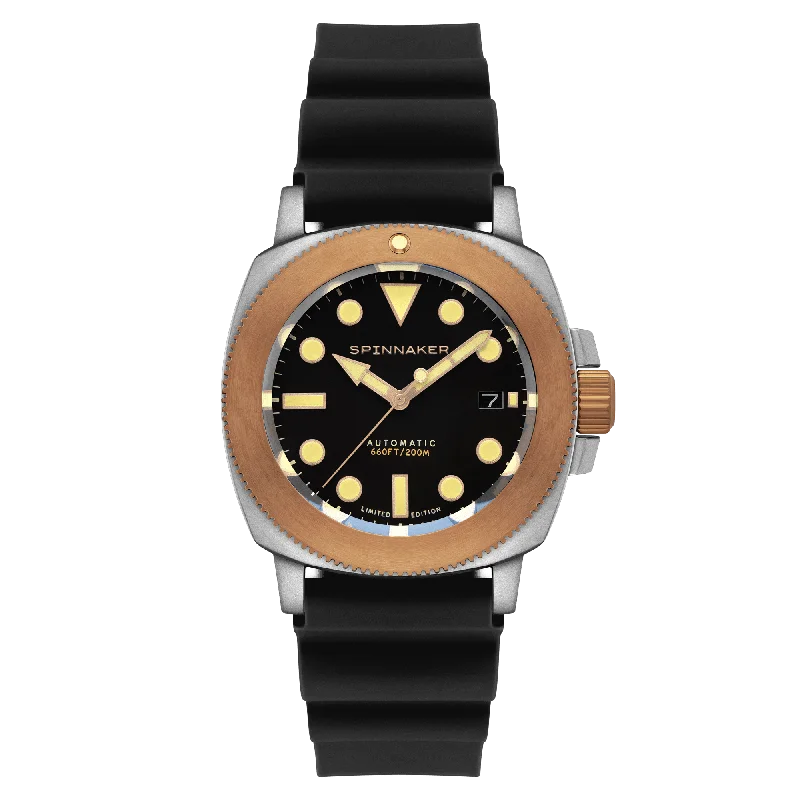 durable men's skeletonized watches for rugged use -Spinnaker Hull Titanium Bronze Automatic Lapidary Limited Edition Black Onyx