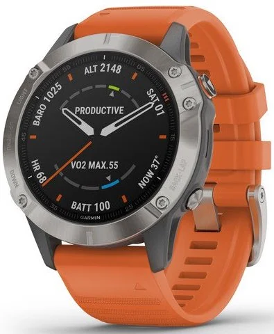 Smart Watches for Mens Sleep Tracking-Garmin Watch Fenix 6 Sapphire Orange Band D