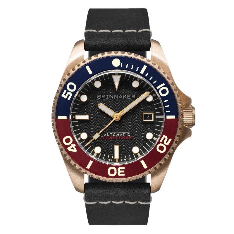 men's skeletonized watches with leather band and buckle -Spinnaker Tesei Bronze Swiss Automatic Soda Black