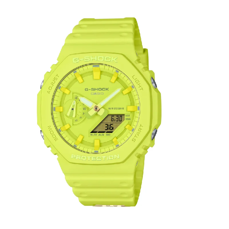 men's digital watches for formal events -CASIO G-SHOCK GA-2100-9A9DR ANALOG-DIGITAL VOLT YELLOW WATCH