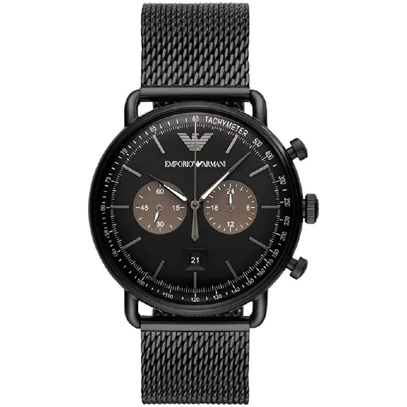 Men's Stainless Steel Dress Watches-Emporio Armani AR11142 Men's Aviator Black Watch Men's Stainless Steel Dress Watches-Emporio Armani AR11142 Men's Aviator Black Watch