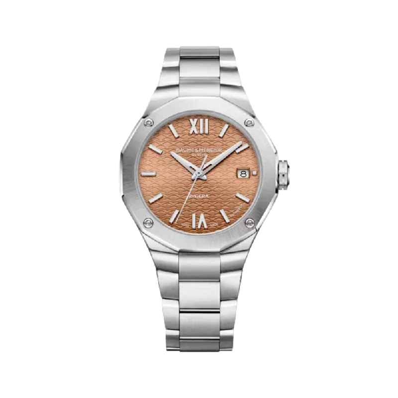men's field watches with date magnifier style design -Riviera A10764 Automatic 36mm - Orange Terracotta