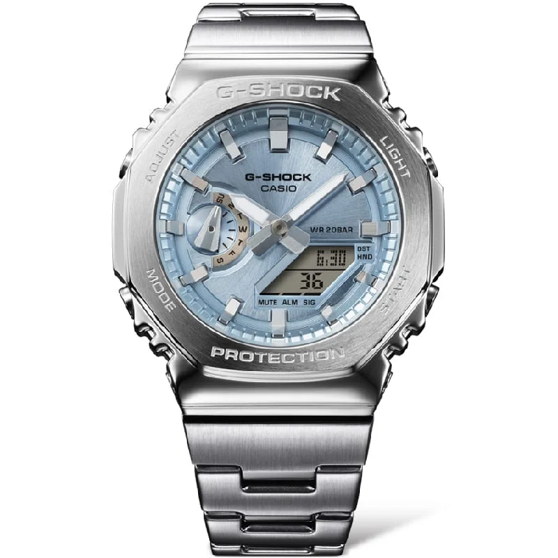 men's skeletonized watch designs -G-Shock GM2110D Metal Ana-Digi Light Blue