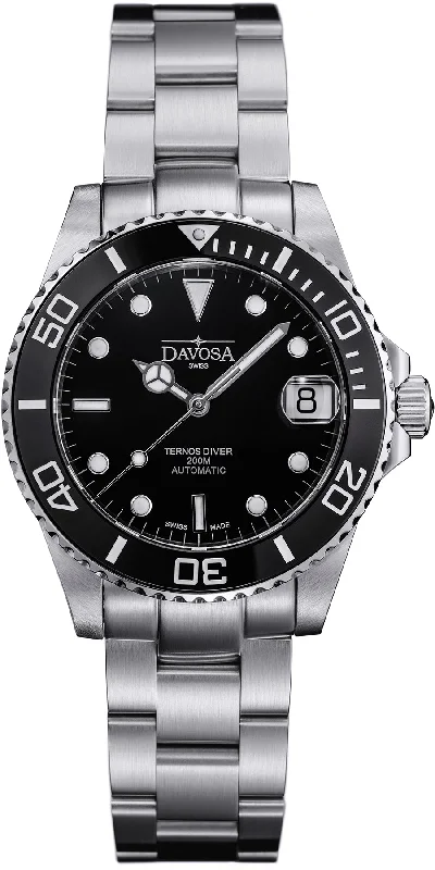 women's mechanical watches with magnetic-resistant design -Davosa Ternos Diver Lady Black women's mechanical watches with magnetic-resistant design -Davosa Ternos Diver Lady Black