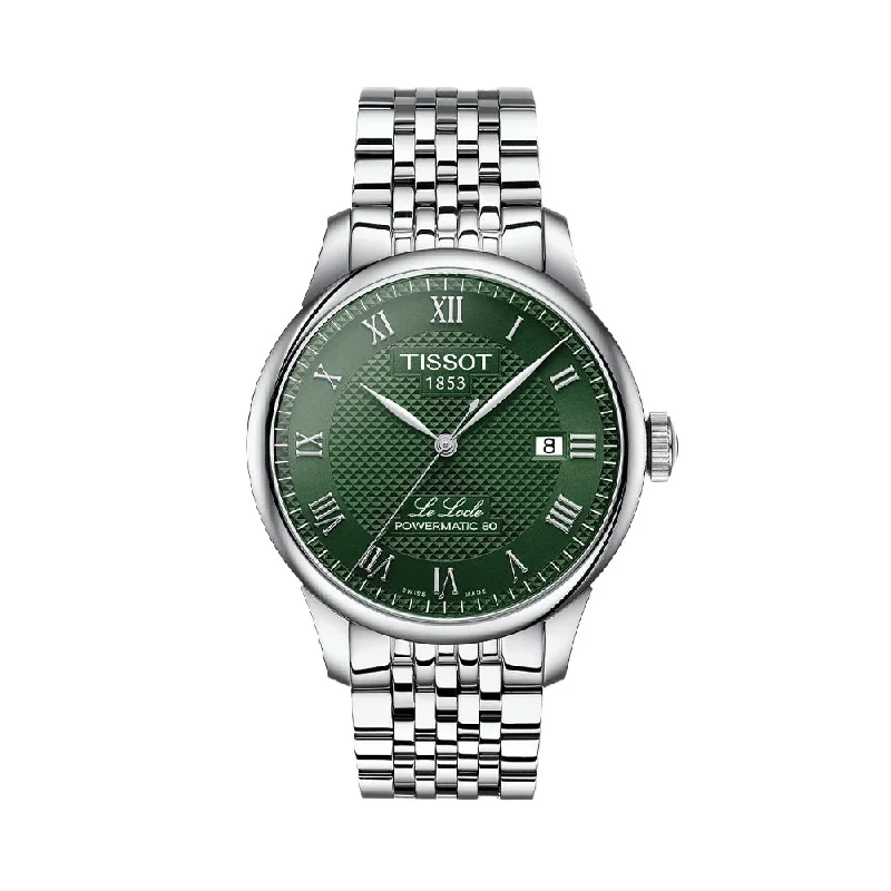 men's GMT watches with modern design -Le Locle Powermatic 80 39.3mm - Green on Bracelet men's GMT watches with modern design -Le Locle Powermatic 80 39.3mm - Green on Bracelet