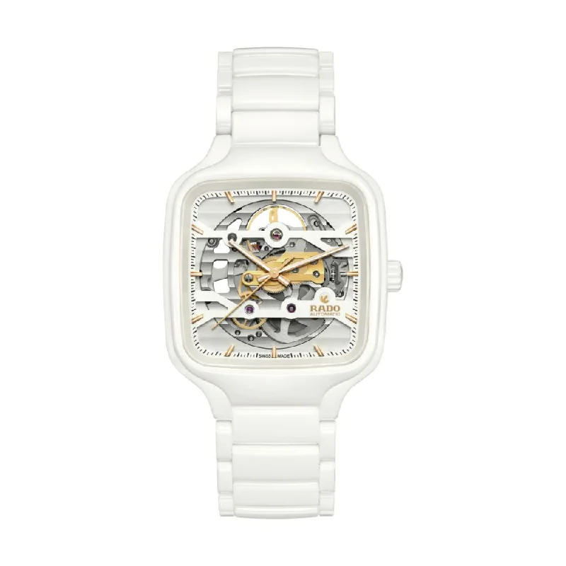 men's field watches with tritium design -True Square Automatic Skeleton White Ceramic