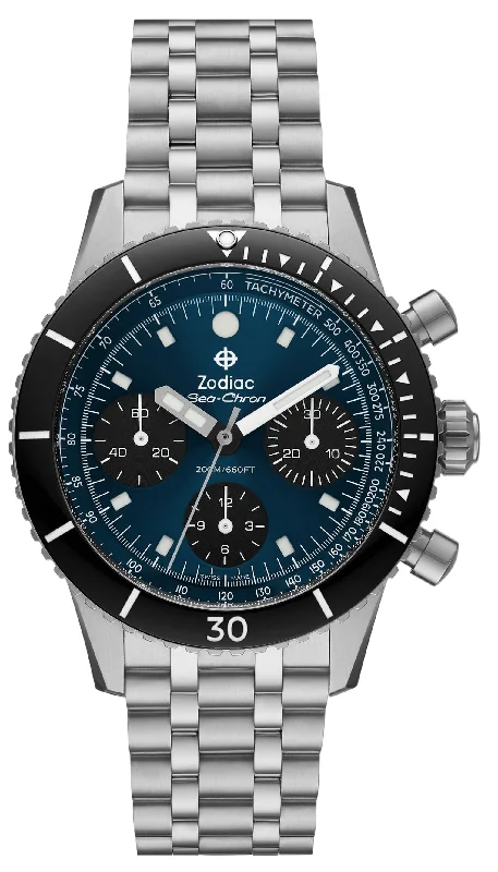 men's mechanical watches with triple time zone design -Zodiac Sea-Chron Blue