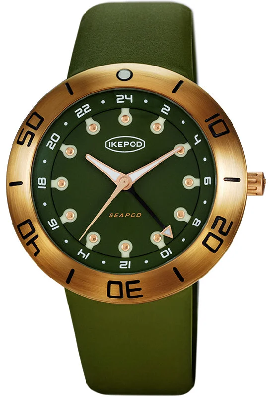 men's mechanical watches with chronograph display function -Ikepod Seapod GMT Bronze Yves Green Limited Edition