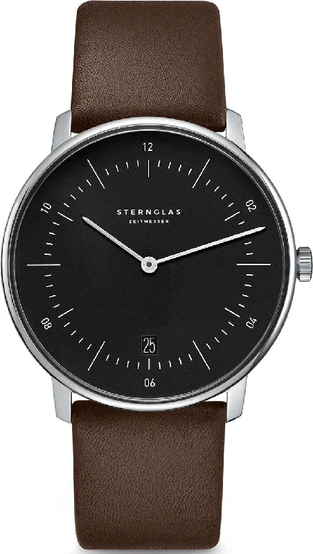men's digital watches with moon phase -Sternglas Naos Quartz Leather
