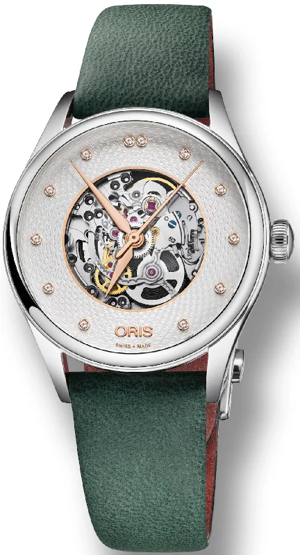 women's mechanical watches with world time design -Oris Watch Artelier Skeleton Diamond