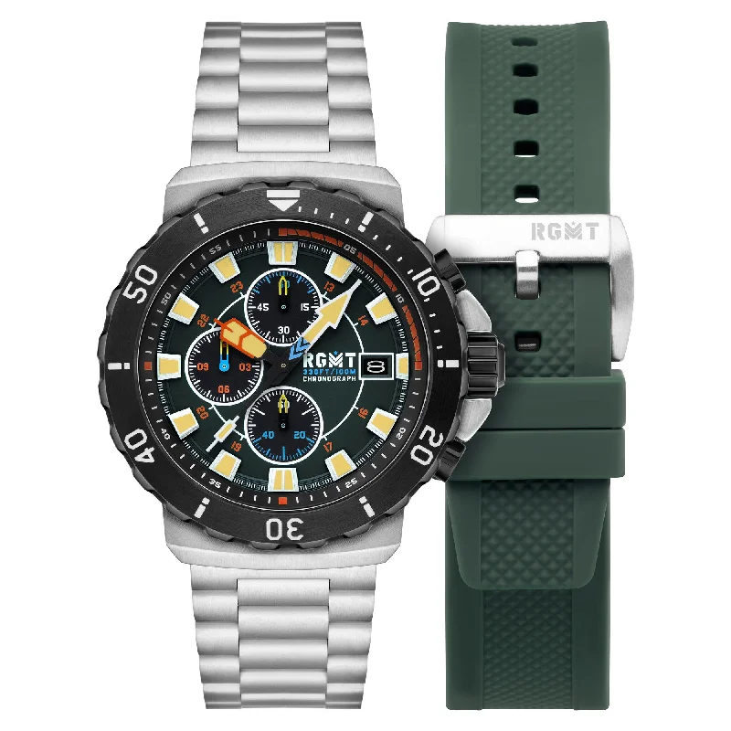 men's field watches with concave style design -RGMT Trench Chronograph Pine Green men's field watches with concave style design -RGMT Trench Chronograph Pine Green